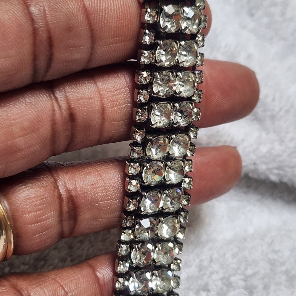 Vintage Four Row Clear Rhinestone Silver Tone Bracelet Formal Bridal Statement - Picture 4 of 13